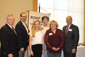 In the picture, from left to right, are: Bill Payne, San Marino Rotary Global Grant Scholar chair; Randy Pote, District Governor, District 5300; Gaelen Stanford-Moore; Marilyn Diaz, District 5300 Global Grant Scholar chair; Diane O'Neal, District Global Grant Scholar committee member; and Mike Driebe, San Marino Rotary Club President